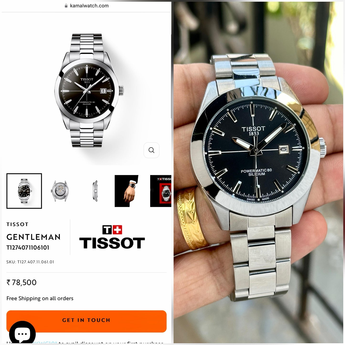 Tissot Gentelman Powermatic 80 Silver Belt Black Dial