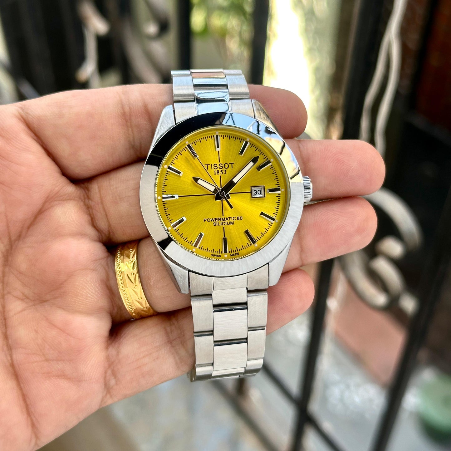 Tissot Gentelman Powermatic 80 Silver Belt Yellow Dial