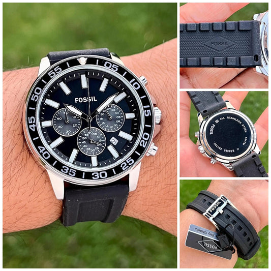 Fossil bannon Men Quartz Black Dail Multi-Function Silicone Watch BQ2494