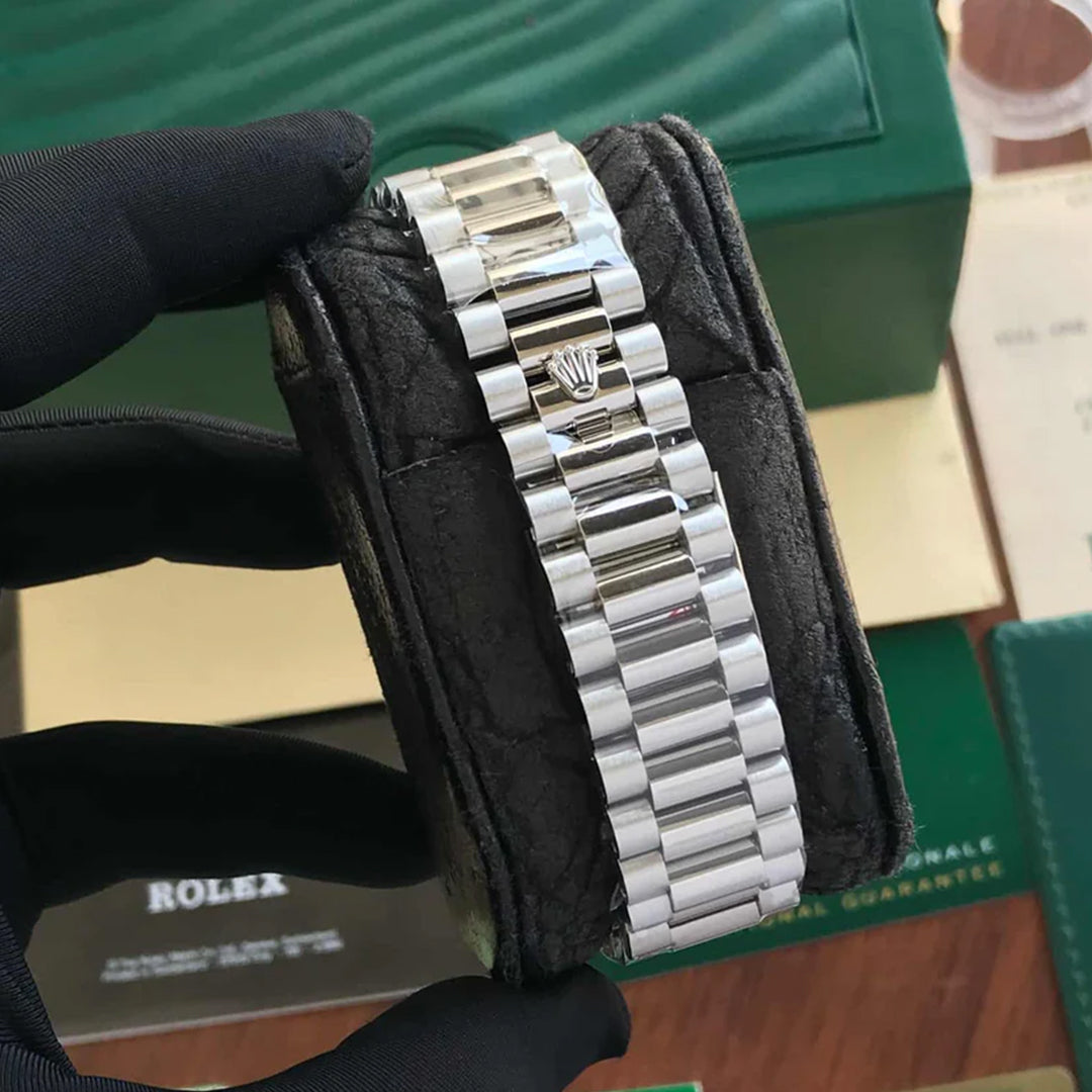 Rolex Day Date Silver With Blue Dial Stainless Steel Watch
