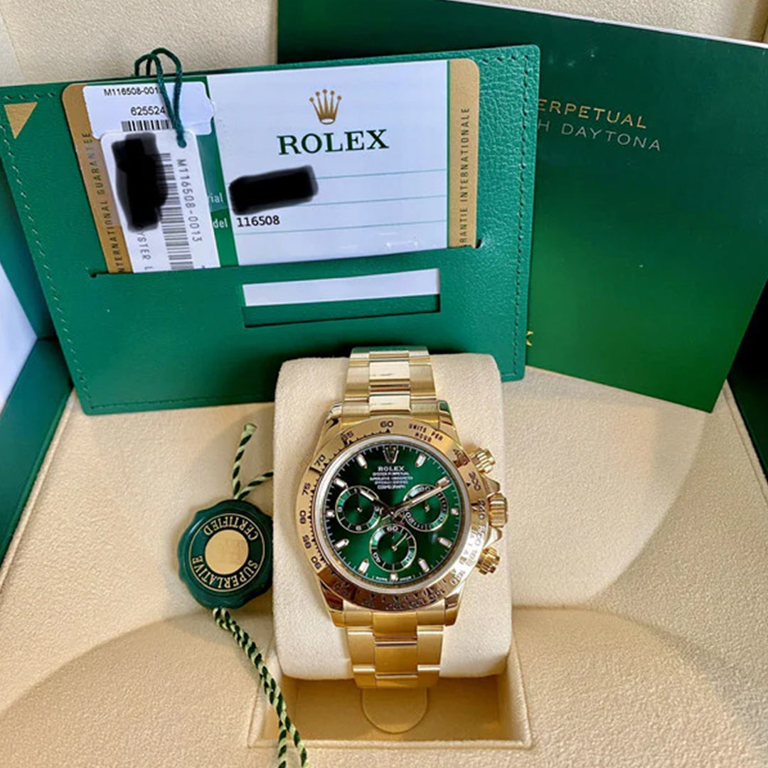 Rolex Daytona Gold Green MS Dhoni Metal Watch