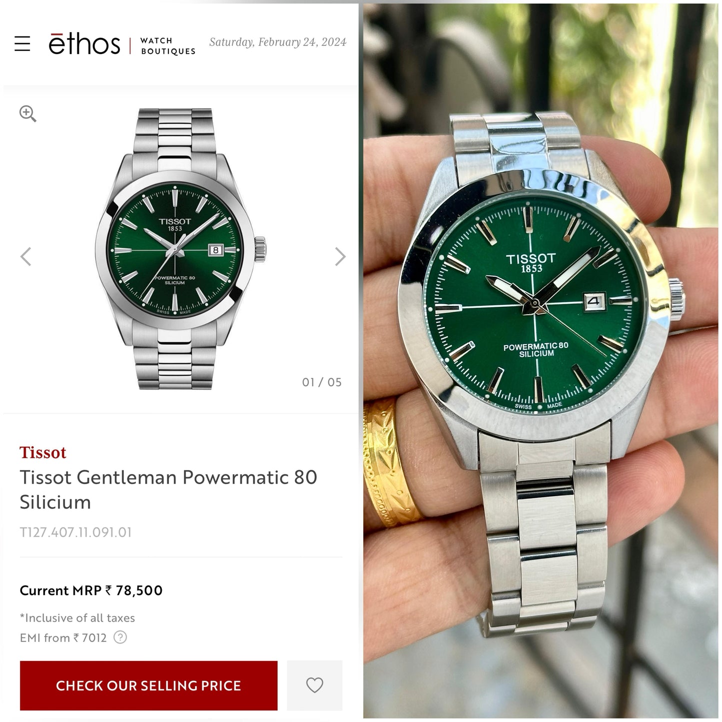 Tissot Gentelman Powermatic 80 Silver Belt Green Dial
