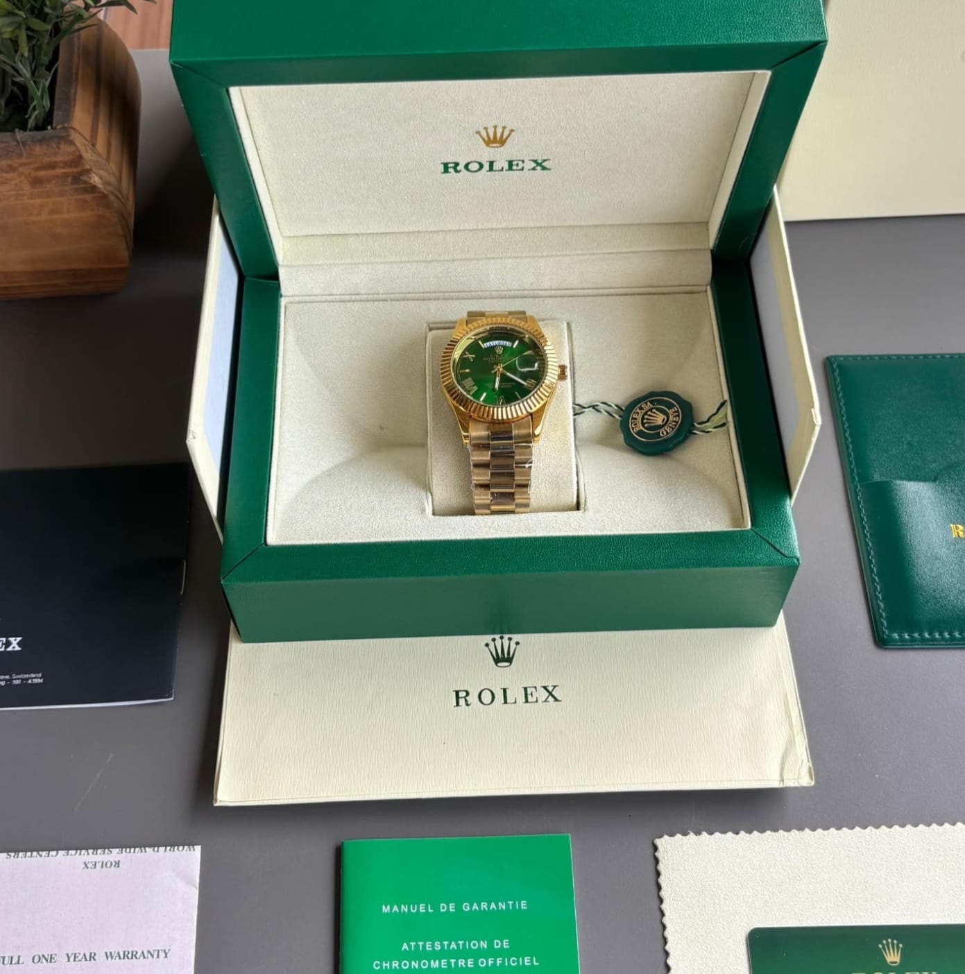 Rolex Day Date Gold With Green Dial Stainless Steel Watch