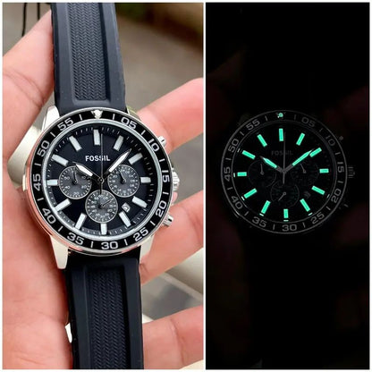 Fossil bannon Men Quartz Black Dail Multi-Function Silicone Watch BQ2494