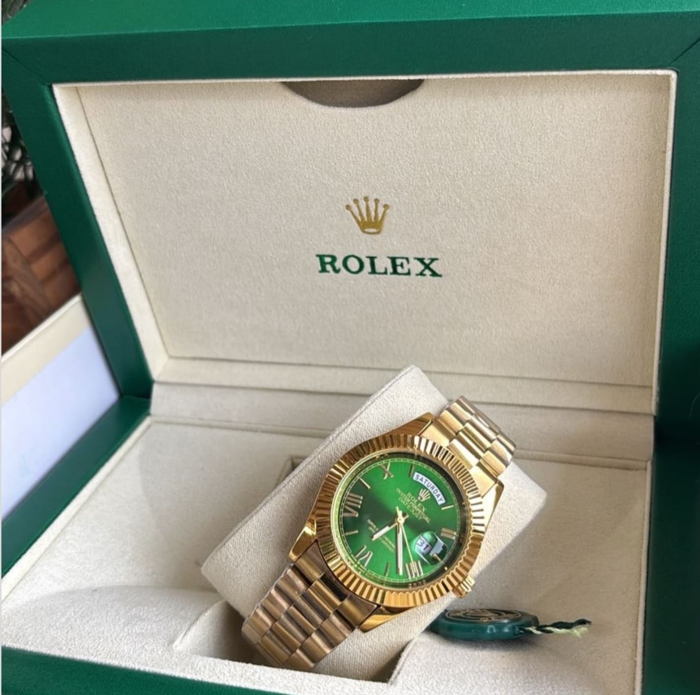 Rolex Day Date Gold With Green Dial Stainless Steel Watch