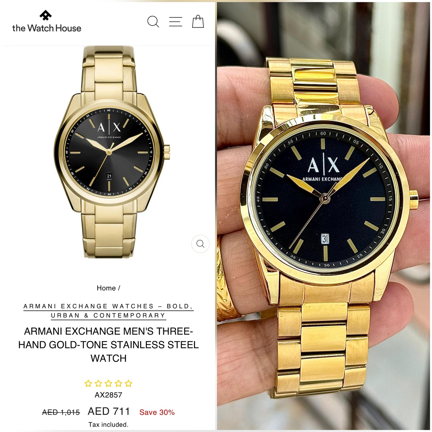 Armani Exchange AX 2857 Gold Belt Black Dial