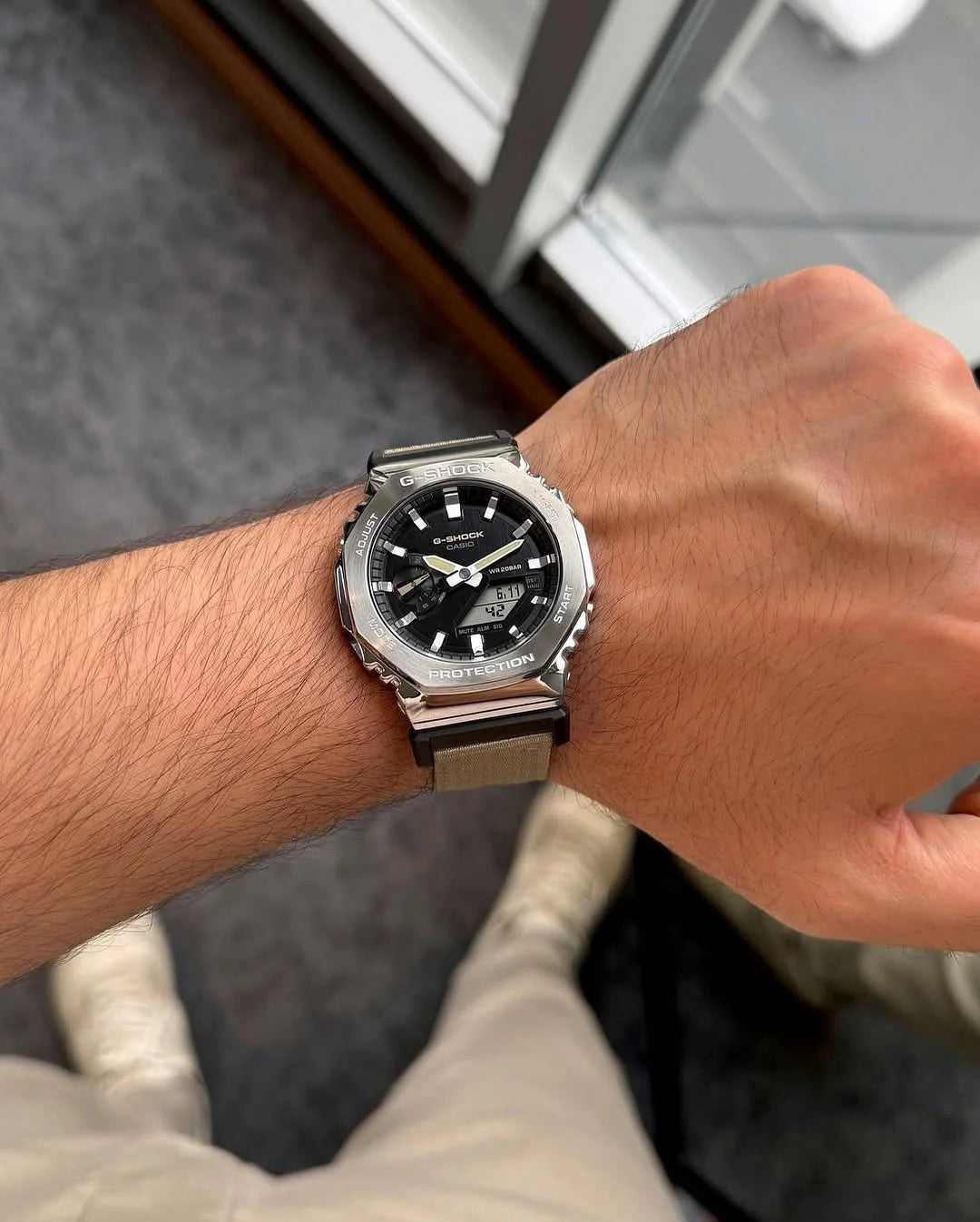 G-SHOCK 2100 D SILVER Dial Brown Strap Watch