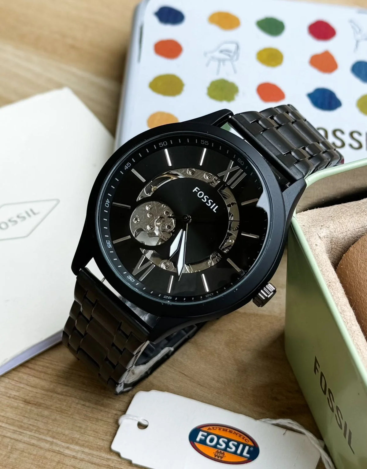 Foaail Rim Fossil Buffer Rim Black Metal Automatic watch – Living Luxary