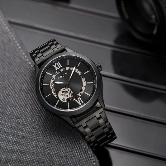 Fossil Buffer Rim Black Metal Automatic watch
