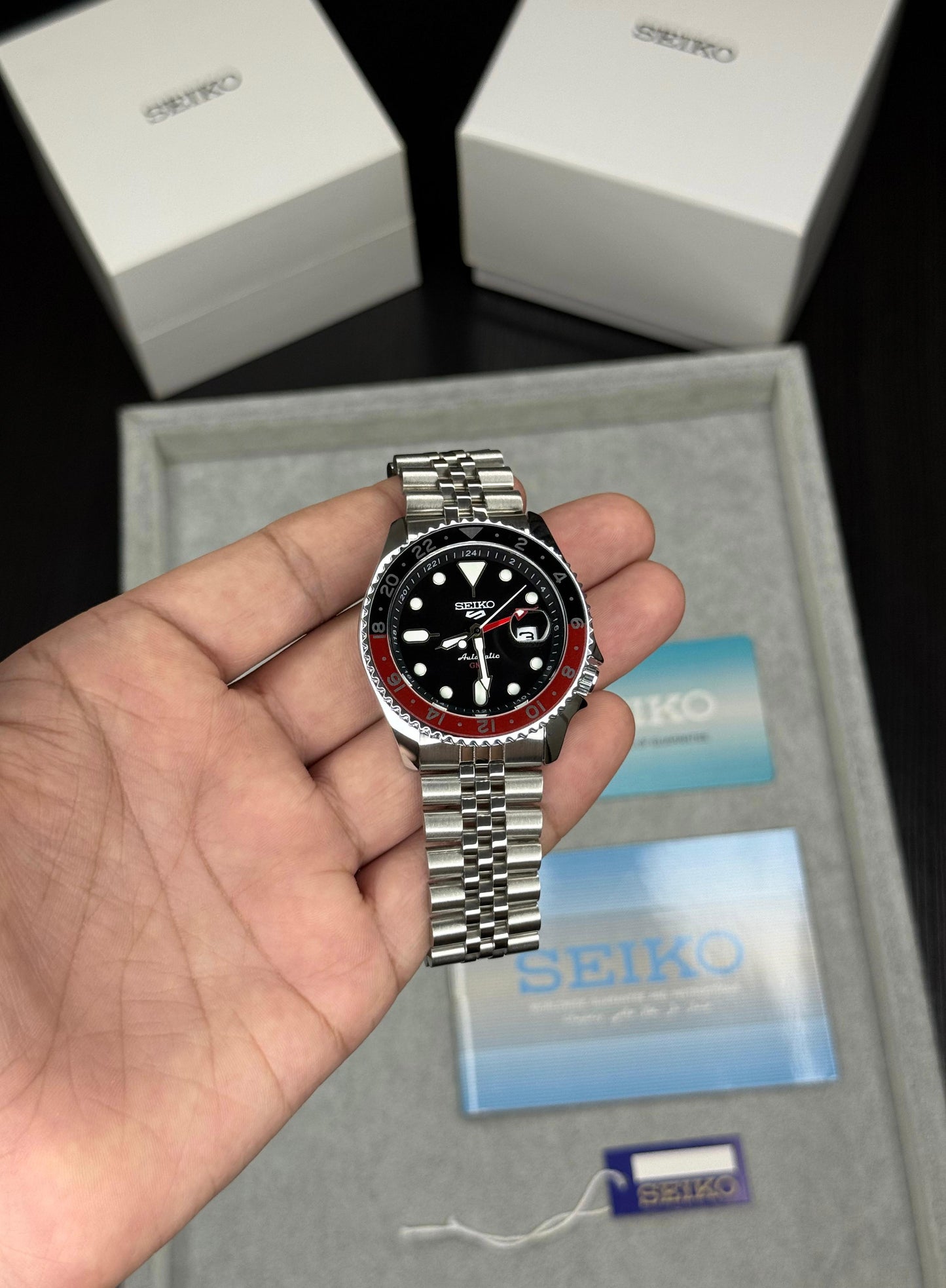 Seiko GMT Midnight Black Dual Tone Silver