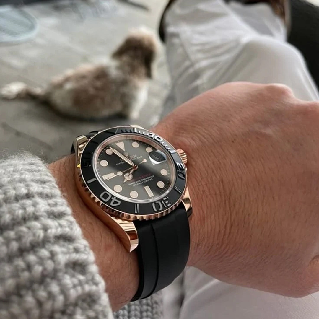 Rolex Yacht Master Silicon Band Rosegold Black Virat Kholi Watch
