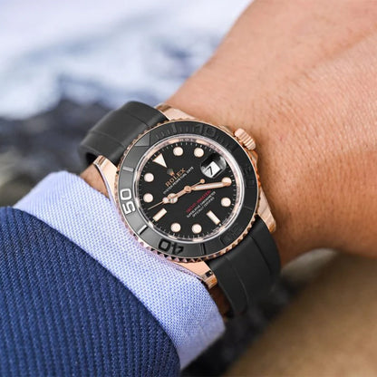 Rolex Yacht Master Silicon Band Rosegold Black Virat Kholi Watch