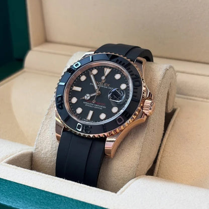 Rolex Yacht Master Silicon Band Rosegold Black Virat Kholi Watch