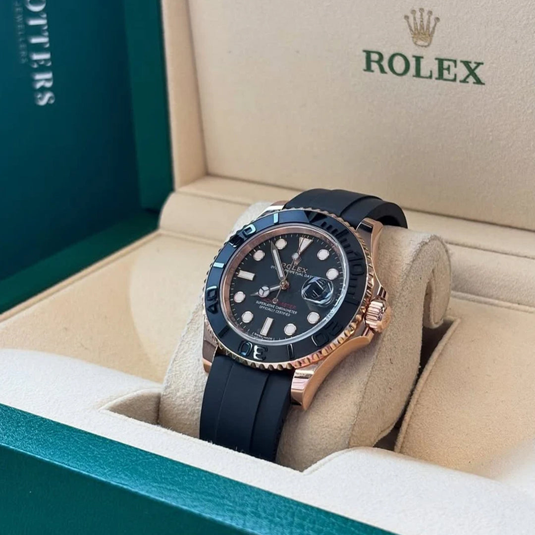 Rolex Yacht Master Silicon Band Rosegold Black Virat Kholi Watch