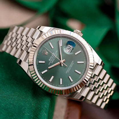 Rolex Datejust Silver Green Metal Watch