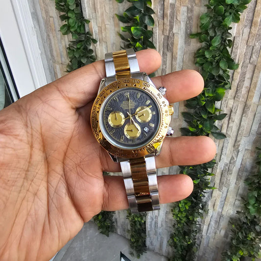 Rolex Daytona Gold Silver Dual Tone Engraved Watch