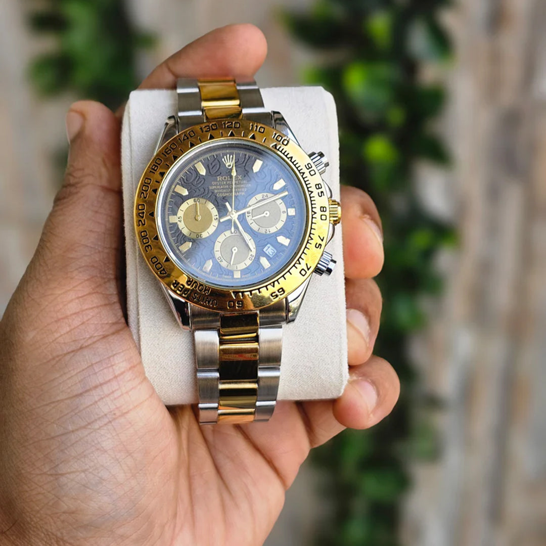 Rolex Daytona Gold Silver Dual Tone Engraved Watch