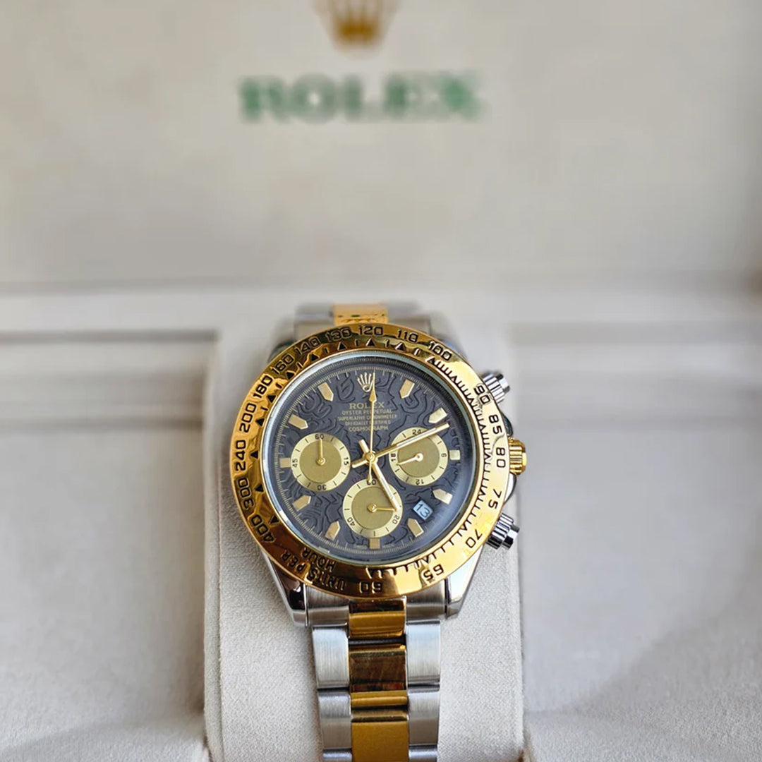 Rolex Daytona Gold Silver Dual Tone Engraved Watch