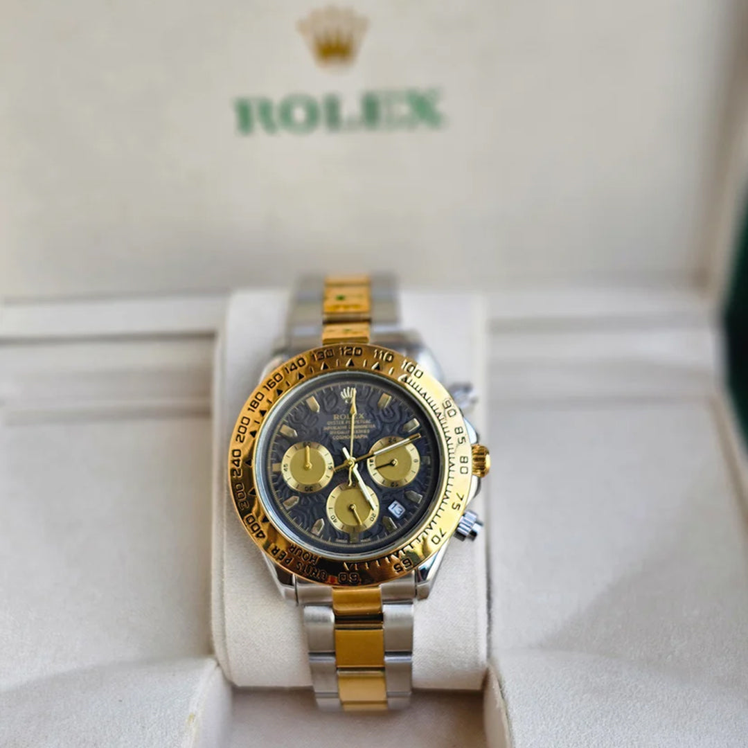Rolex Daytona Gold Silver Dual Tone Engraved Watch