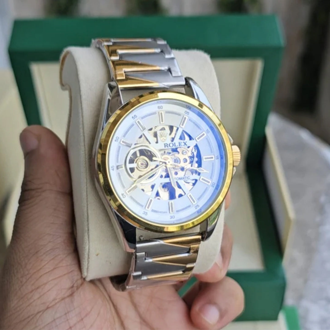 Rolex Dualtone Automatic Open Back Metal Watch
