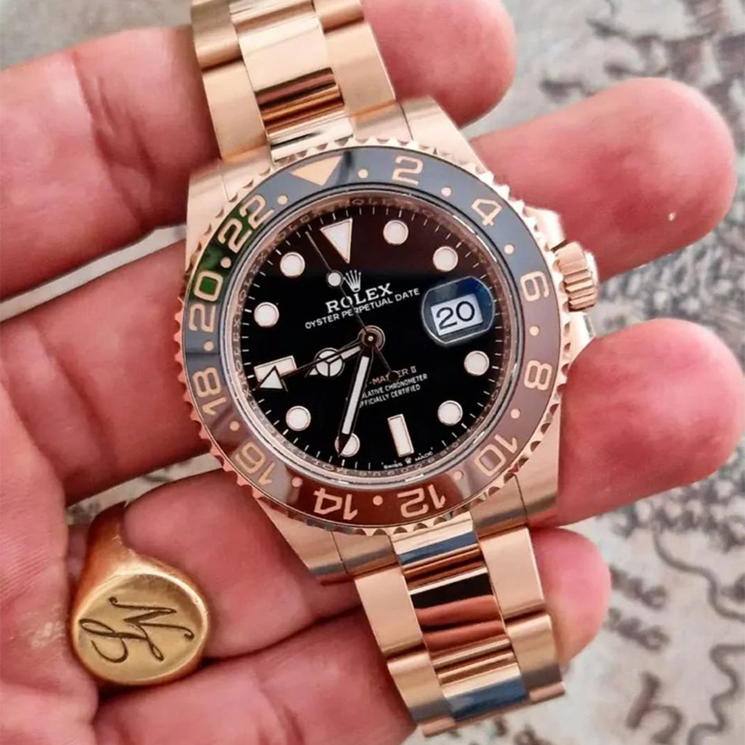 Rolex GMT Master Rosegold Gold Black Metal Virat Watch