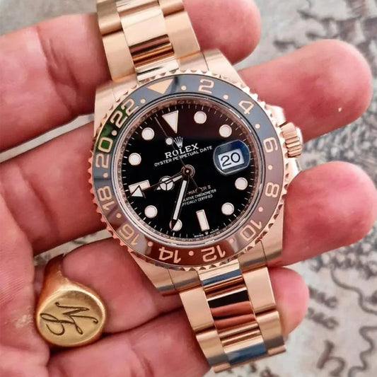 Rolex GMT Master Rosegold Gold Black Metal Virat Watch
