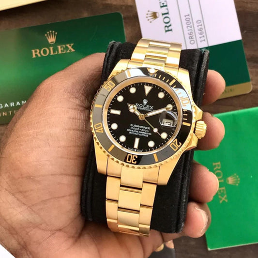Rolex Submariner Gold Black Dial Stainless Steel Watch