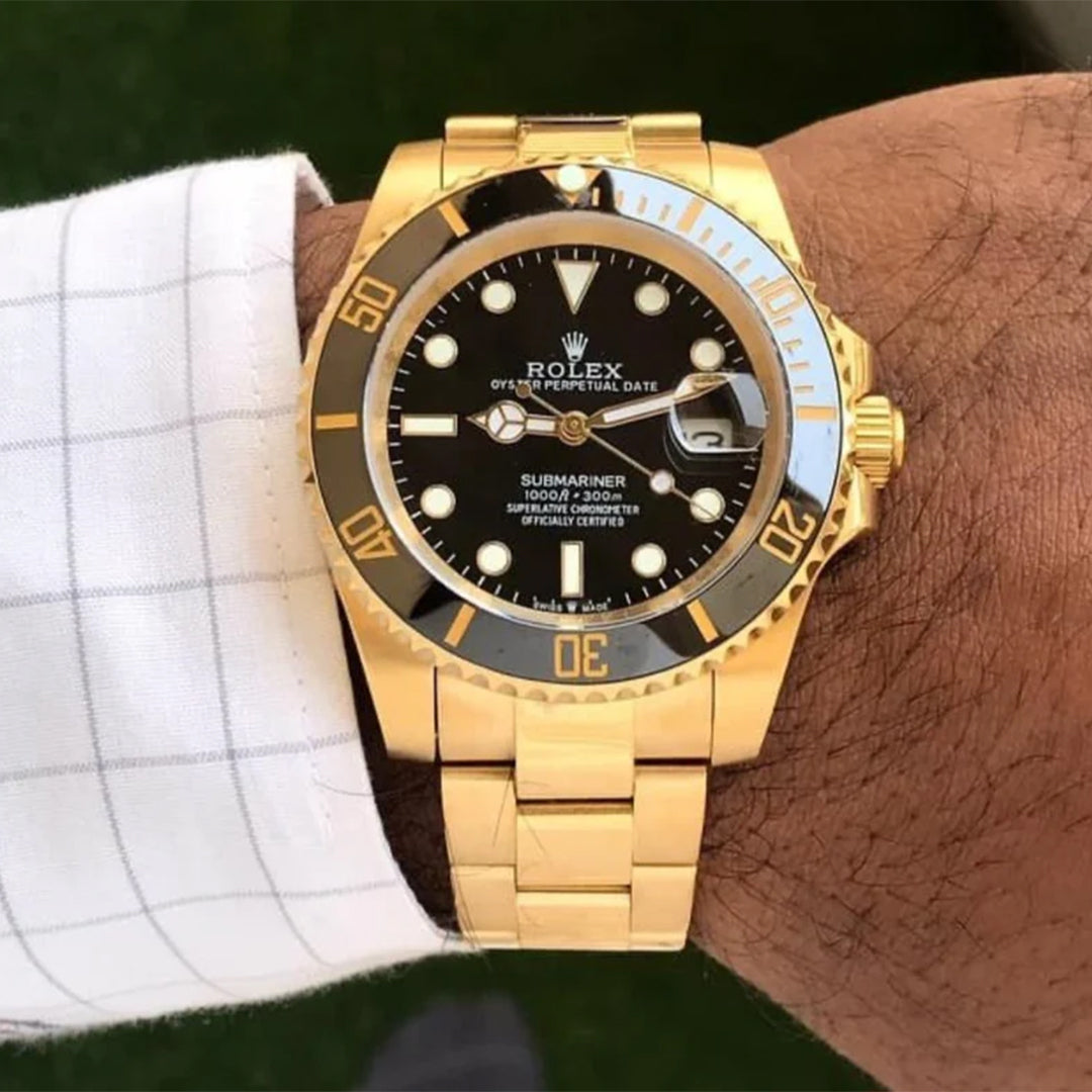 Rolex Submariner Gold Black Dial Stainless Steel Watch