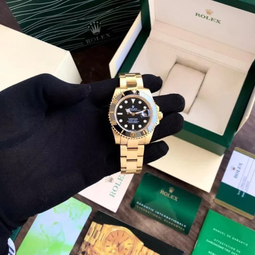 Rolex Submariner Gold Black Dial Stainless Steel Watch