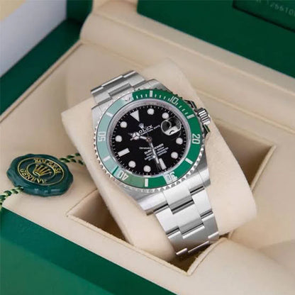Rolex Submariner Quartz Silver Green Metal Watch