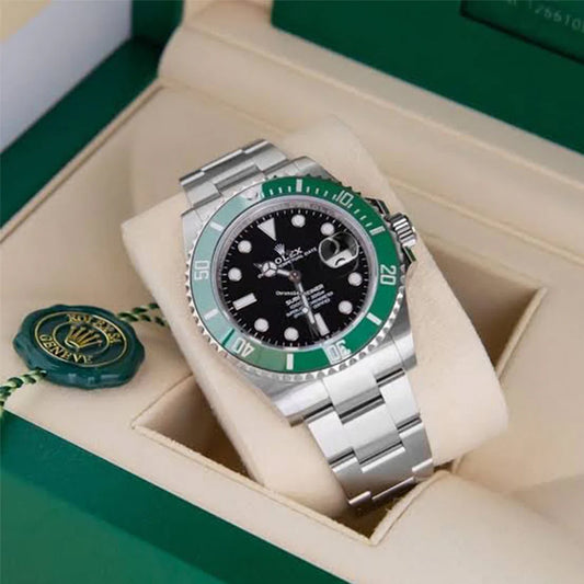 Rolex Submariner Quartz Silver Green Metal Watch