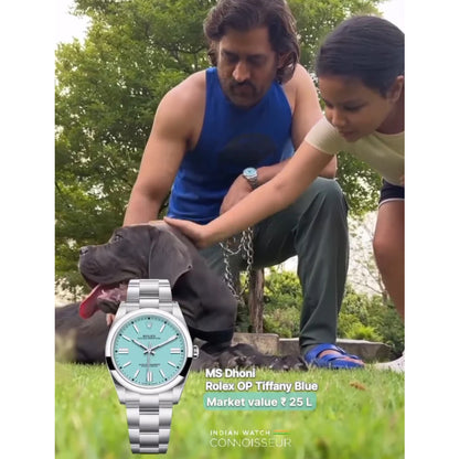 Rolex Tiffany Blue Dial Silver Metal Belt Watch M S Dhoni