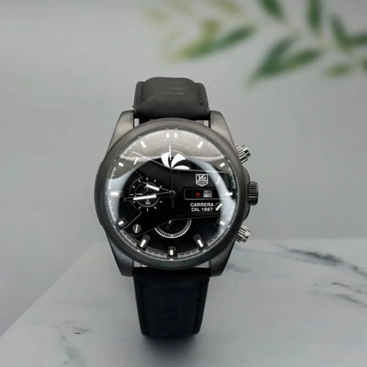 Tagheuer Cr7 New Leather Black Belt Black Dial