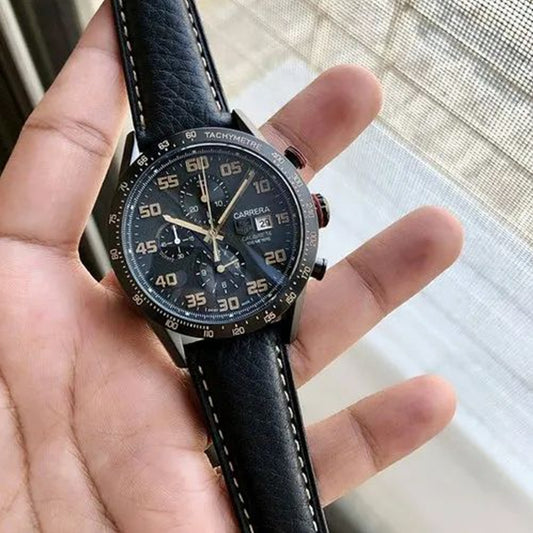 Tagheuer Grand Carrera Black Leather Watch