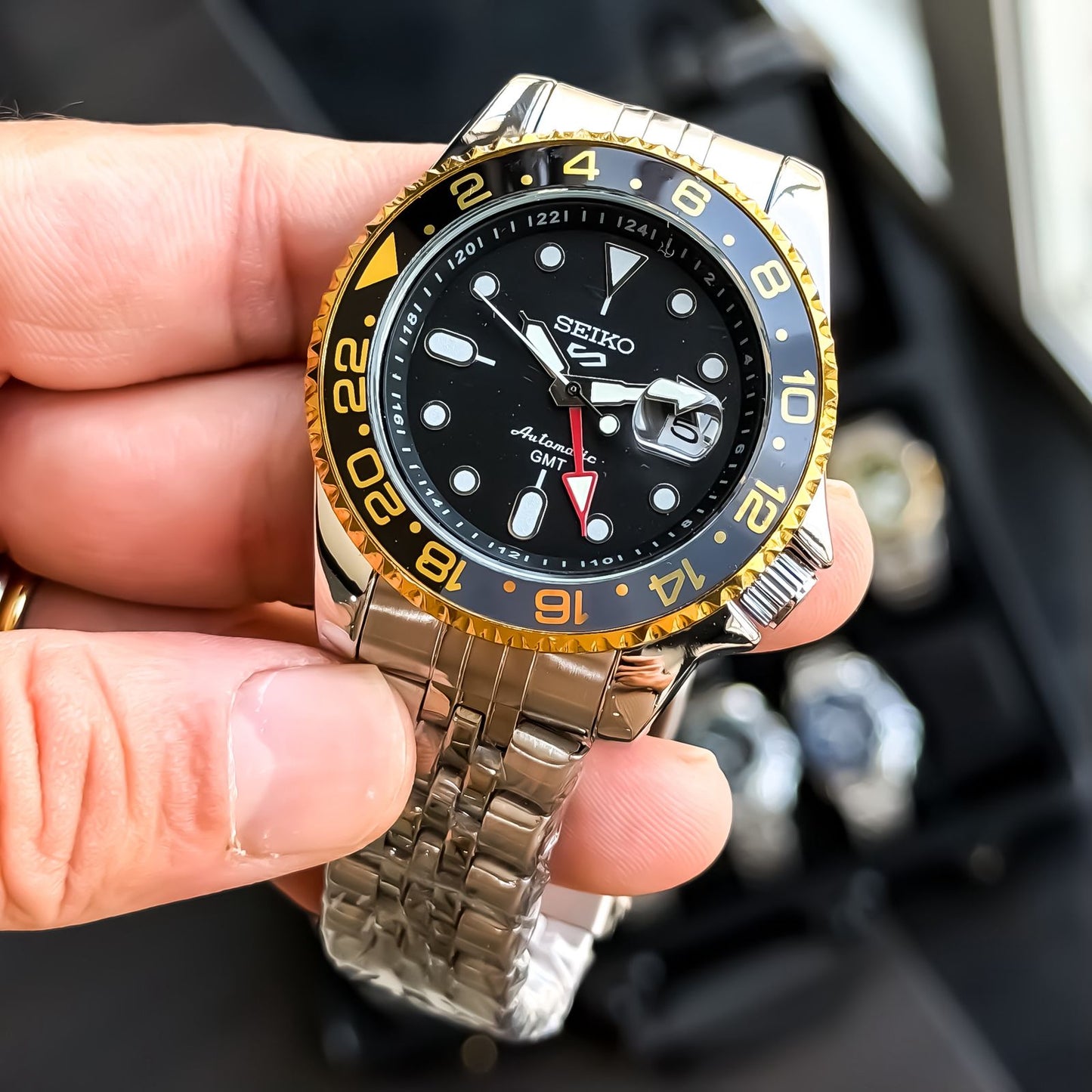 Seiko GMT Gold Black Automatic Watch