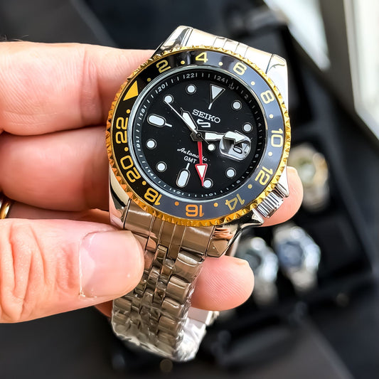 Seiko GMT Gold Black Automatic Watch