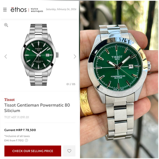 Tissot Gentelman Powermatic 80 Silver Belt Green Dial