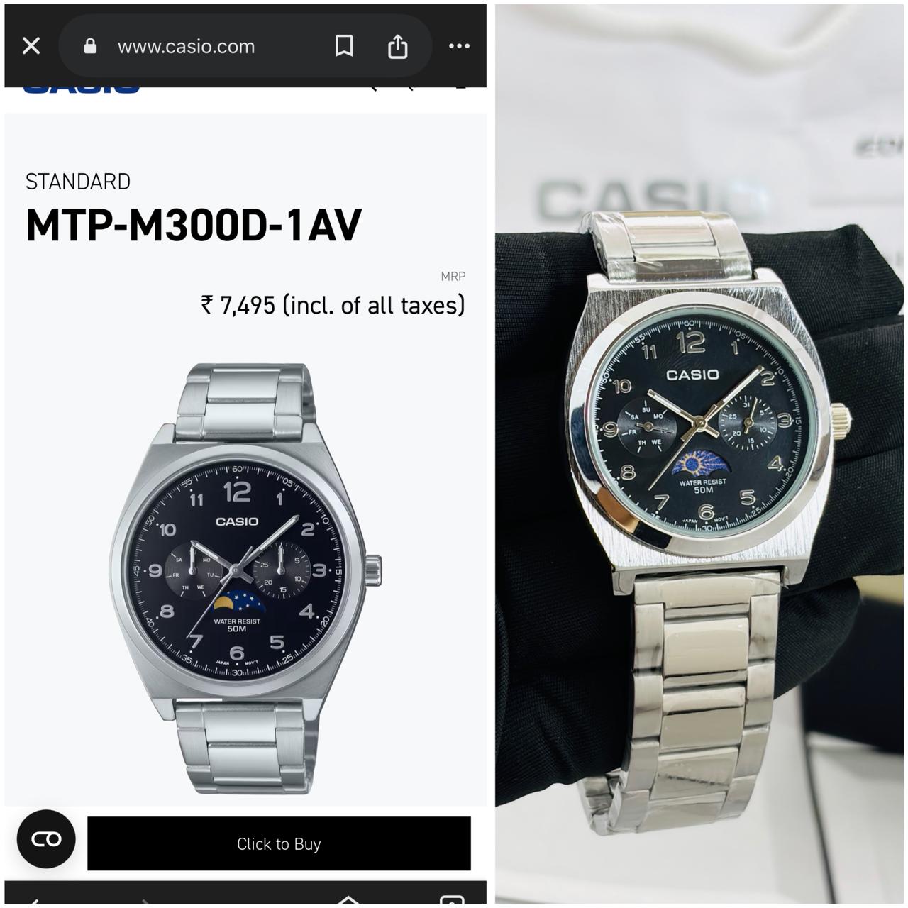 Casio TP-M300D-1AV Silver Belt Black Dial