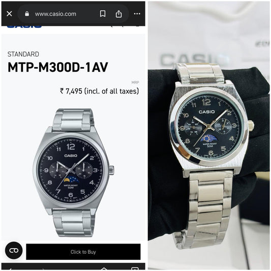 Casio TP-M300D-1AV Silver Belt Black Dial