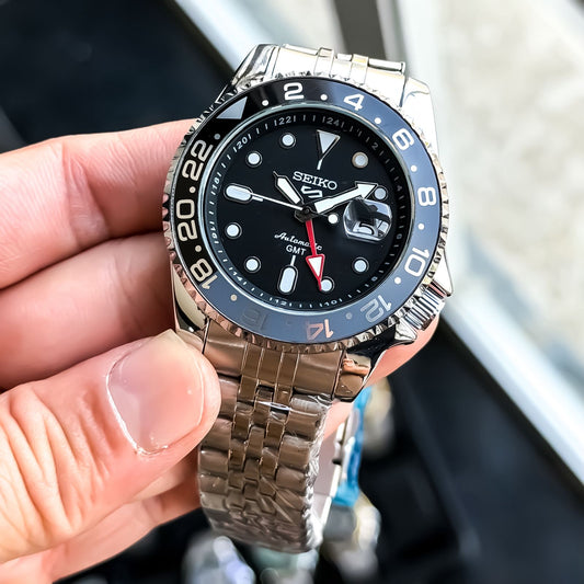 Seiko GMT Black Grey Automatic Watch