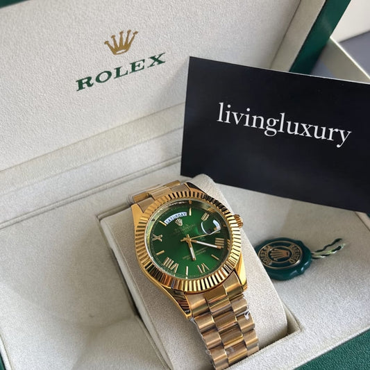 Rolex Day Date Gold With Green Dial Stainless Steel Watch