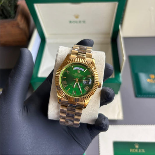 Rolex Day Date Gold With Green Dial Stainless Steel Watch