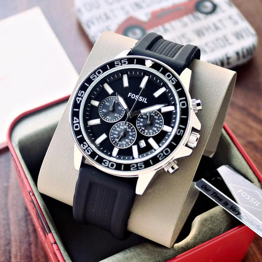 Fossil bannon Men Quartz Black Dail Multi-Function Silicone Watch BQ2494