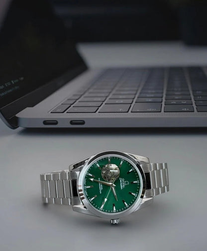 Omega seamaster open heart green dial watch
