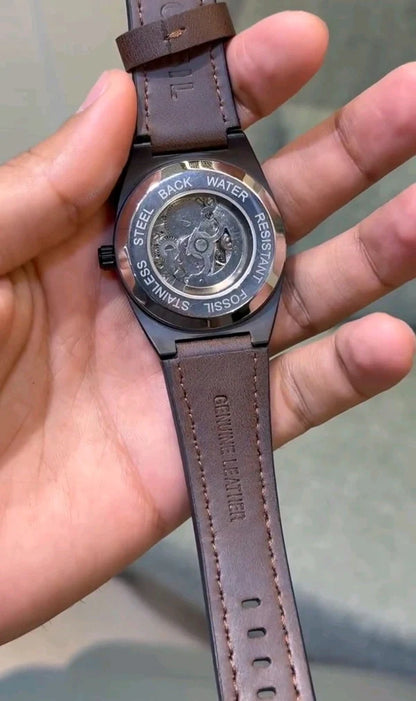 Fossil Automatic brown leather Black dial