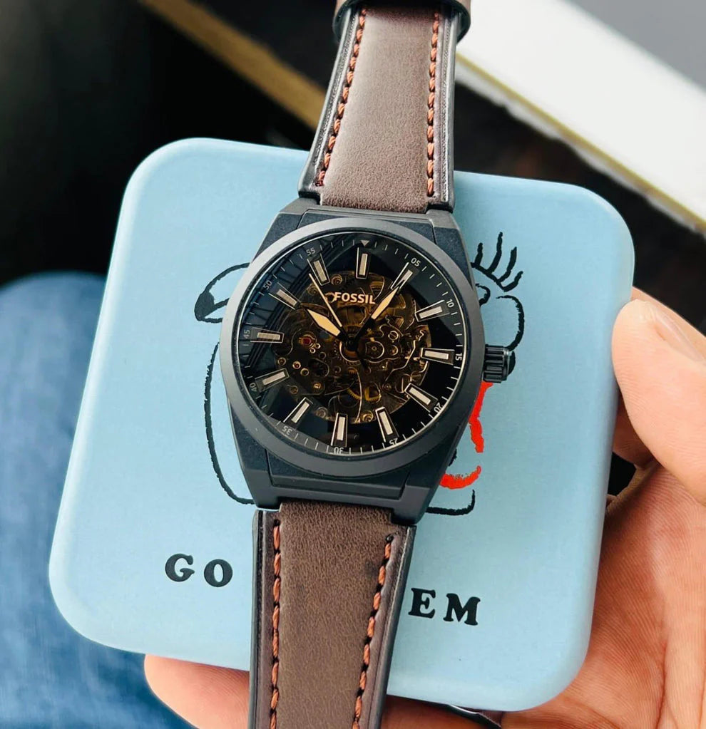 Fossil Automatic brown leather Black dial