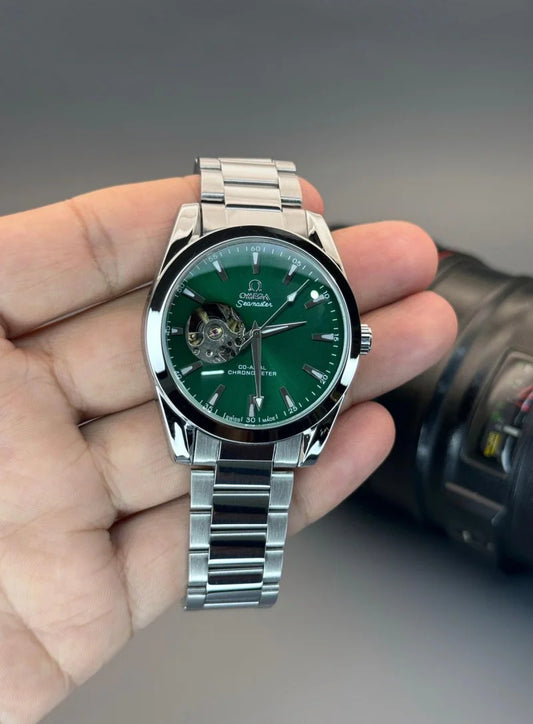 Omega seamaster open heart green dial watch